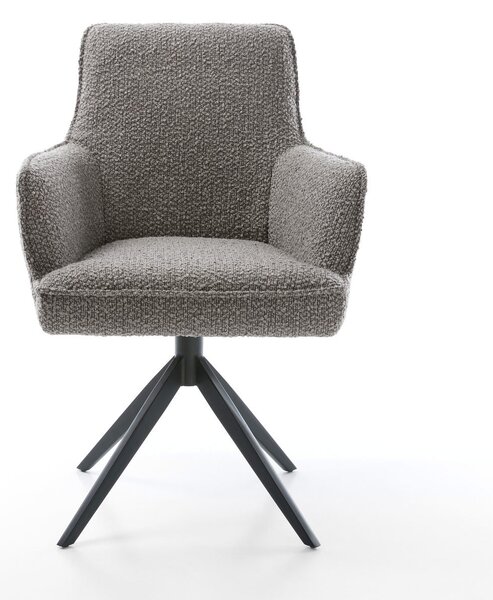 DELIFE Jedálenská stolička Heira-Flex s opierkami bouclé strieborno sivá krížová podstava široká čierna 360° otočná hojdacia funkcia vrecková pružina