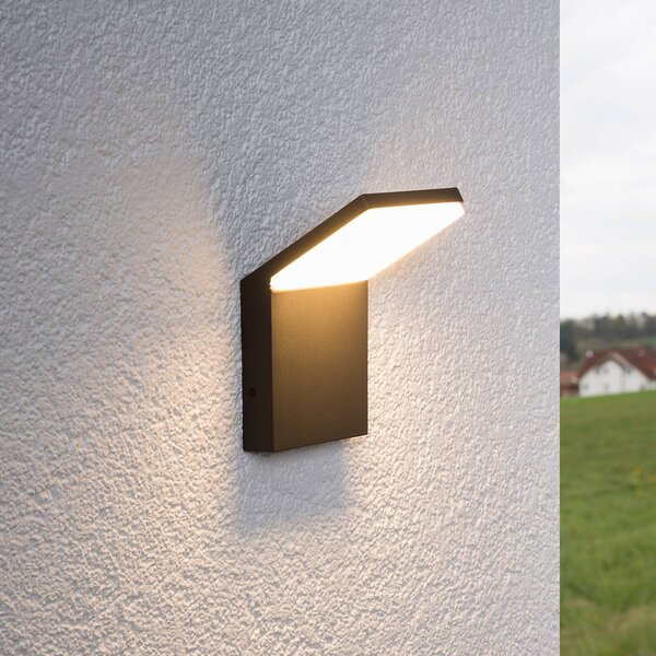 Lucande LED vonkajšie nástenné svietidlo Nevio, 17 cm, antracit, hliník, Čierna, Hliník, Moderný, Nástenné svietidlo