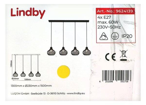 Lindby Lindby - Luster na lanku FRANCES 4xE27/60W/230V LW0612 + záruka 3 roky zadarmo