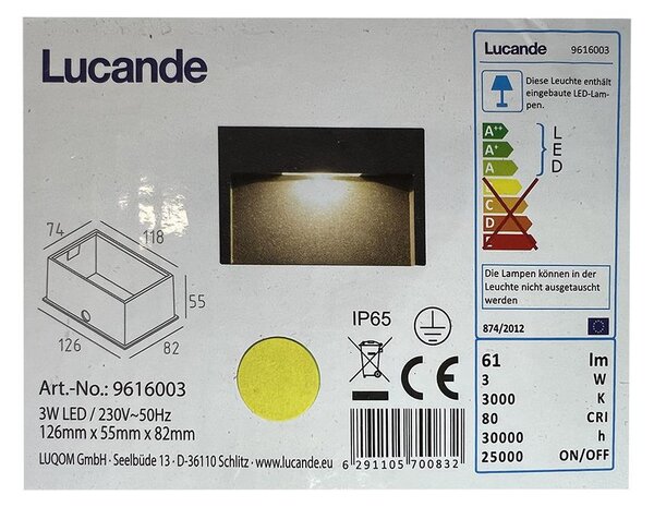 Lucande Lucande - LED Vonkajšie vstavané svietidlo MITJA LED/3W/230V IP65 LW0580 + záruka 3 roky zadarmo