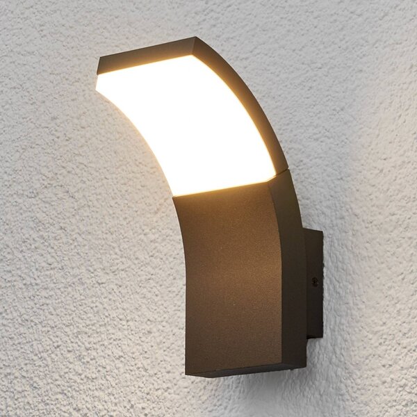 Lucande LED vonkajšie nástenné svietidlo Timm, 20 cm, antracit, IP54, Čierna, Hliník, Moderný, Nástenné svietidlo
