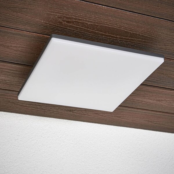 Lucande Stropné svietidlo LED Henni, IP65, senzor, 30x30 cm, antracit, Hliník / sivá / zinok, Moderný, Stropné svetlo