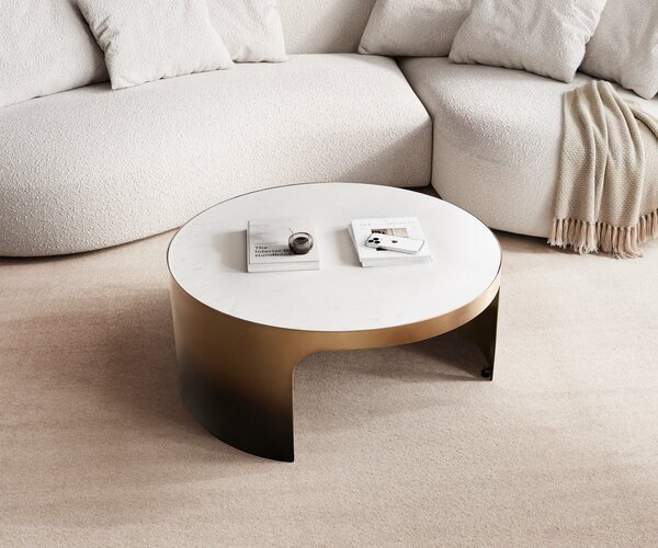 DELIFE Konferenčný stolík Alerio 90x90 cm mramor biela kov zlatá ombré