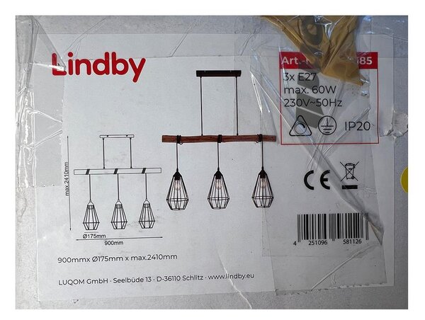 Lindby Lindby - Luster na lanku ELDARION 3xE27/60W/230V LW1239 + záruka 3 roky zadarmo