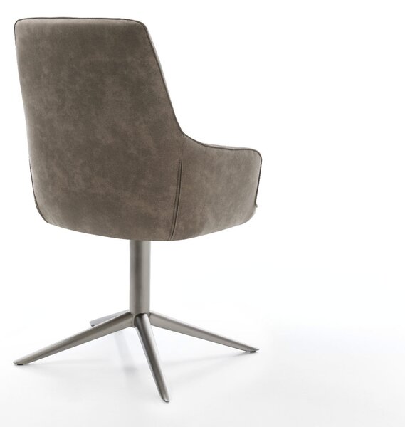 DELIFE Otočná jedálenská stolička Zelia-Flex s opierkami mikrovlákno taupe vintage podstava grafit 360° otočná hojdacia funkcia vrecková pružina