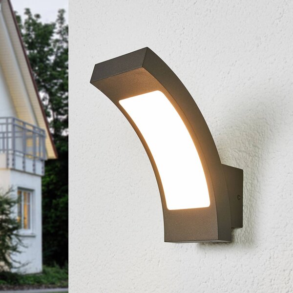 Lucande LED vonkajšie nástenné svietidlo Juvia, 19 cm, antracit, IP54, Čierna, Hliník, Moderný, Nástenné svietidlo