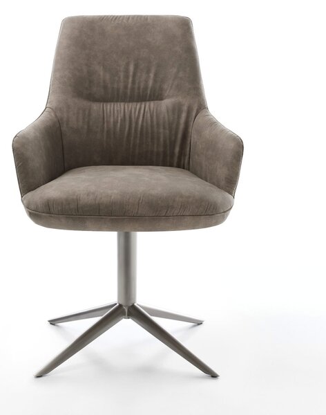DELIFE Otočná jedálenská stolička Zelia-Flex s opierkami mikrovlákno taupe vintage podstava grafit 360° otočná hojdacia funkcia vrecková pružina