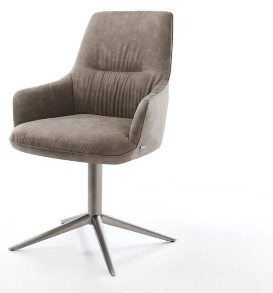 DELIFE Otočná jedálenská stolička Zelia-Flex s opierkami mikrovlákno taupe vintage podstava grafit 360° otočná hojdacia funkcia vrecková pružina
