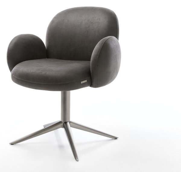 DELIFE Otočná jedálenská stolička Nube-Flex s opierkami mikrovlákno antracit vintage podstava grafit 360° otočná hojdacia funkcia vrecková pružina