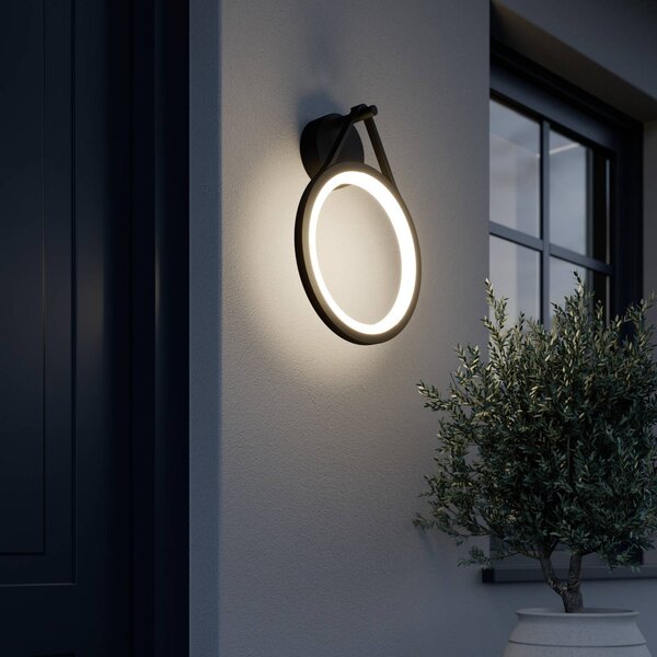 Lucande LED vonkajšie nástenné svietidlo Mirco, 30 cm, čierne, IP65, Čierna, Hliník, Moderný, Nástenné svietidlo