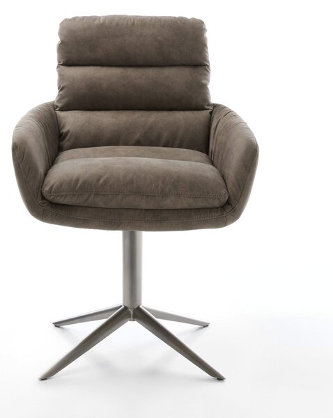 DELIFE Jedálenská stolička Abelia-Flex s opierkami mikrovlákno taupe vintage podstava grafit 360° otočná hojdacia funkcia