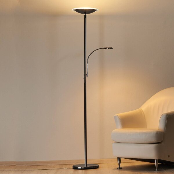 Lindby LED stojacia lampa Malea, nikl, na citanie, stmievateľné, Hliník / sivá / zinok, Obývacia izba / jedáleň, kov, Moderný, Zemné bodové svetlo