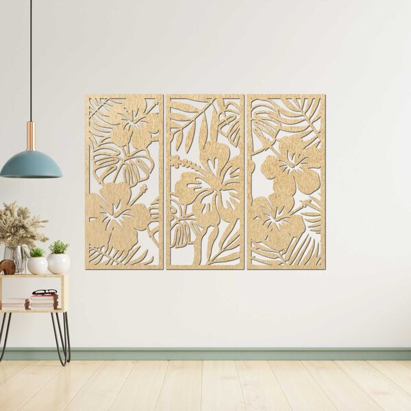 3-dielny drevený obraz Kvet Ibištek - DROBERE: Preglejka Topoľ - Honey 3071 60 x 45 cm 4528-100073 PR0530