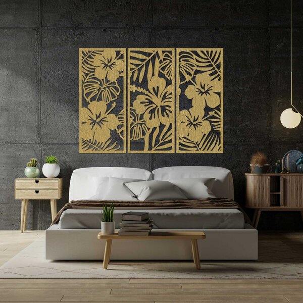 3-dielny drevený obraz Kvet Ibištek - DROBERE: Preglejka Topoľ - Honey 3071 60 x 45 cm 4528-100073 PR0530