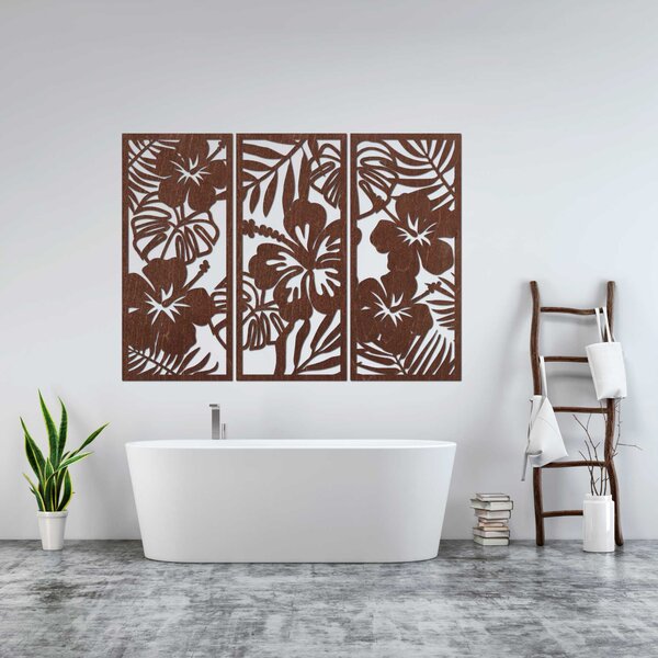 3-dielny drevený obraz Kvet Ibištek - DROBERE: Preglejka Topoľ - Honey 3071 60 x 45 cm 4528-100073 PR0530