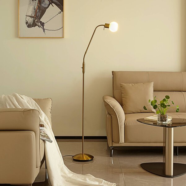 Stojacia lampa Lindby Elaina, mosadzná farba, 162 cm, flexibilná, E14, Mosadz / zlato, Obývacia izba / jedáleň, kov, Moderný, Stolová lampa