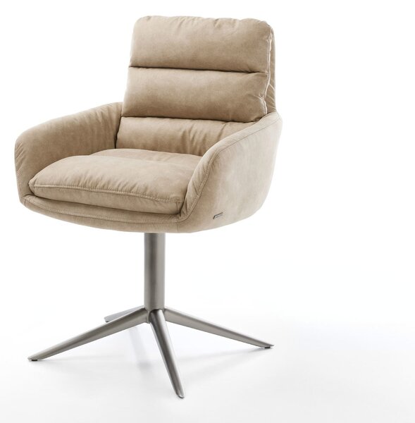 DELIFE Jedálenská stolička Abelia-Flex s opierkami mikrovlákno béžová vintage podstava grafitová 360° otočná hojdacia funkcia