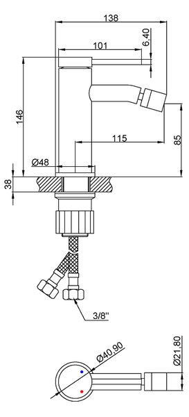 Invena Kalitea, bidetová batéria h-146, čierna matná, INV-BB-72-004-V