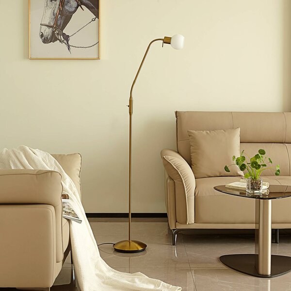Stojacia lampa Lindby Elaina, mosadzná farba, 162 cm, flexibilná, E14, Mosadz / zlato, Obývacia izba / jedáleň, kov, Moderný, Stolová lampa