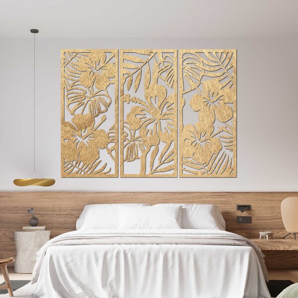 3-dielny drevený obraz Kvet Ibištek - DROBERE: Preglejka Topoľ - Honey 3071 60 x 45 cm 4528-100073 PR0530