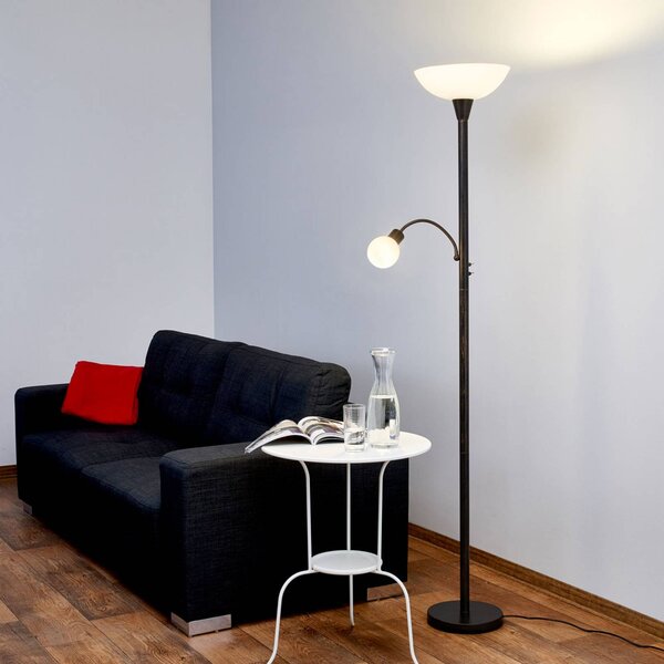Stojacia lampa Lindby Elaina, svetlo na čítanie, hrdzavá farba, 180 cm, E27, Hnedá / hrdzavá, Obývacia izba / jedáleň, kov, Moderný, Zemné bodové svetlo