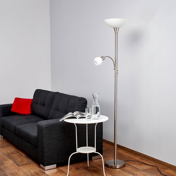 Lindby Stojacia lampa Elaina, na citanie, niklová farba, 180 cm, E27, Hliník / sivá / zinok, Obývacia izba / jedáleň, kov, Moderný, Zemné bodové svetlo