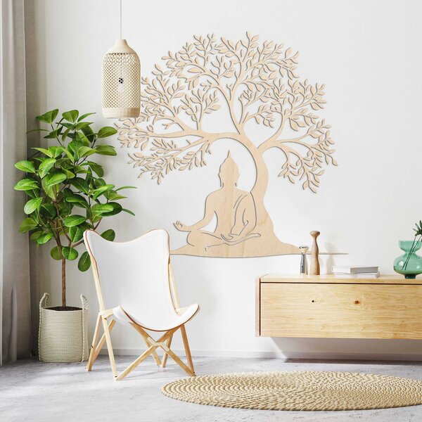 Drevená dekorácia Budha a strom života - MEARNE: Preglejka Topoľ - Honey 3071 40 cm 4530-100234 PR0546