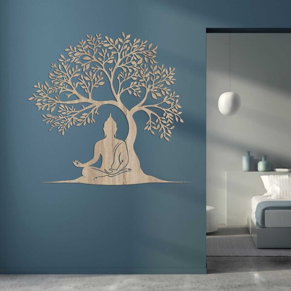 Drevený obraz strom života a Budha - MOTERO: HDF - Javor 40 cm 4531-100180 HDF0546