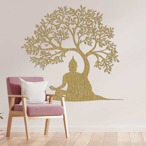 Drevená dekorácia Budha a strom života - MEARNE: Preglejka Topoľ - Honey 3071 40 cm 4530-100234 PR0546