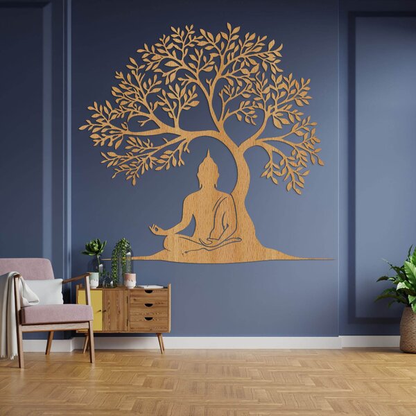Drevený obraz strom života a Budha - MOTERO: HDF - Javor 40 cm 4531-100180 HDF0546