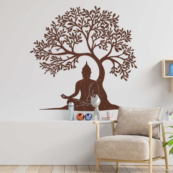 Drevená dekorácia Budha a strom života - MEARNE: Preglejka Topoľ - Honey 3071 40 cm 4530-100234 PR0546