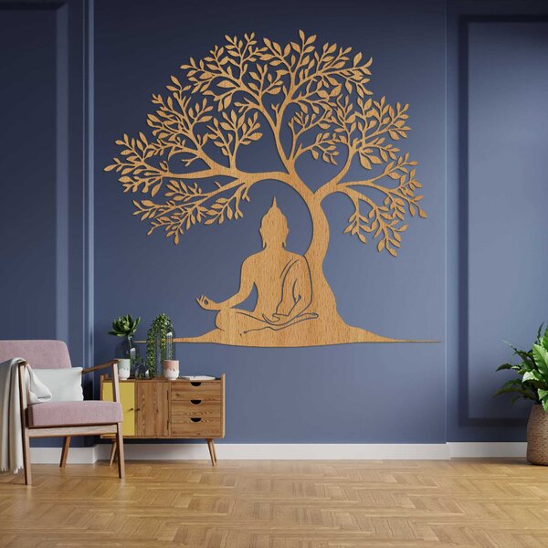 Drevený obraz strom života a Budha - MOTERO: HDF - Javor 40 cm 4531-100180 HDF0546