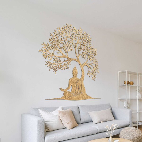 Drevená dekorácia Budha a strom života - MEARNE: Preglejka Topoľ - Honey 3071 40 cm 4530-100234 PR0546