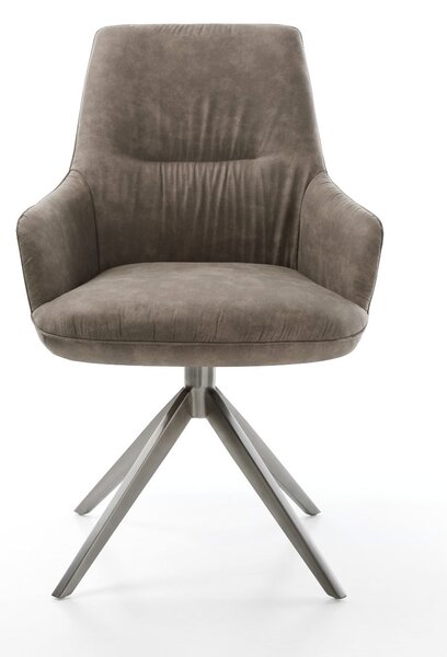 DELIFE Otočná jedálenská stolička Zelia-Flex s opierkami mikrovlákno taupe vintage krížová podstava široká grafitová 360° otočná hojdacia funkcia vrecková pružina