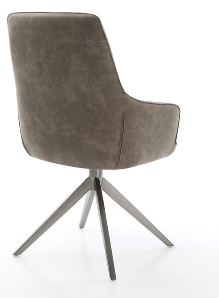 DELIFE Otočná jedálenská stolička Zelia-Flex s opierkami mikrovlákno taupe vintage krížová podstava široká grafitová 360° otočná hojdacia funkcia vrecková pružina