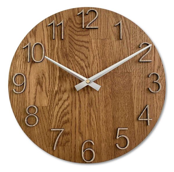 Nástenné hodiny z masívneho dubu minimalistický dizajn | UNITARIY: HDF - Biela 30 cm 4538-100851 MAS016-OSMO-3072-heads-silver