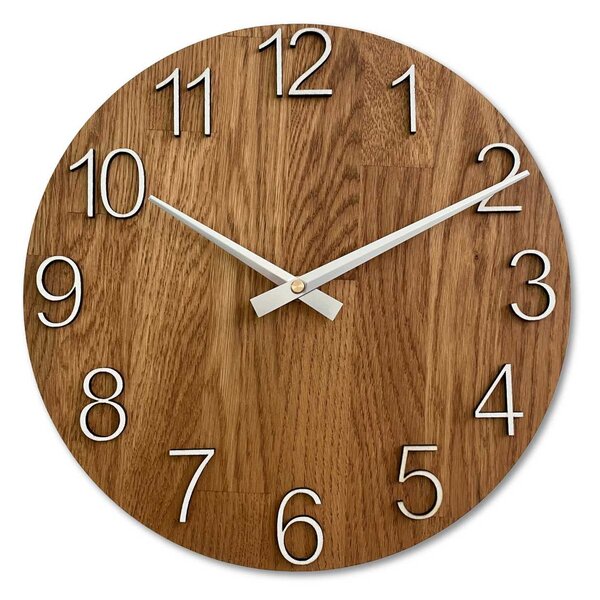Nástenné hodiny z masívneho dubu minimalistický dizajn | UNITARIY: HDF - Biela 30 cm 4538-100851 MAS016-OSMO-3072-heads-silver