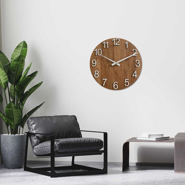 Dubové hodiny na stenu s arabskými číslicami | DOMODRA: HDF - Biela 30 cm 4540-100869 MAS017-3072-silver-hands