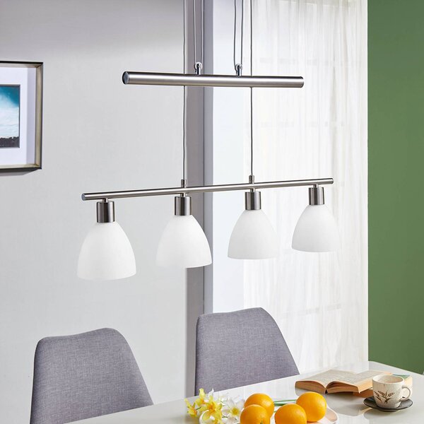Závesná lampa Lindby Simeon, niklová farba, sklo, 73 cm, E14, Hliník / sivá / zinok, Obývacia izba / jedáleň, Sklo, Moderný, Závesné svietidlo