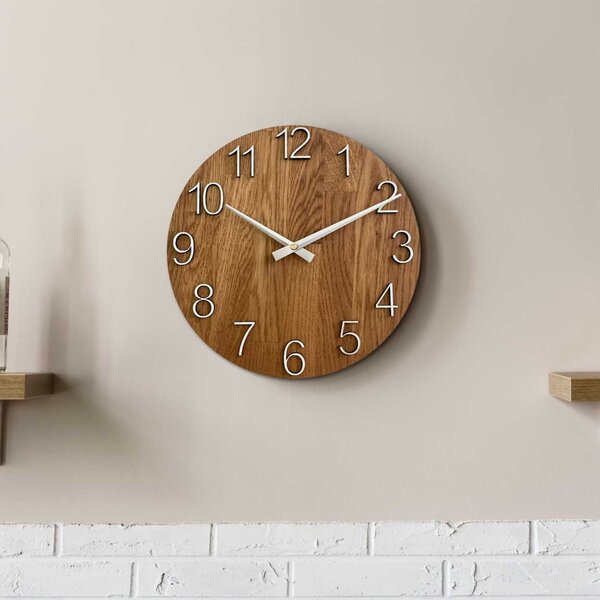 Nástenné hodiny z masívneho dubu minimalistický dizajn | UNITARIY: HDF - Biela 30 cm 4538-100851 MAS016-OSMO-3072-heads-silver