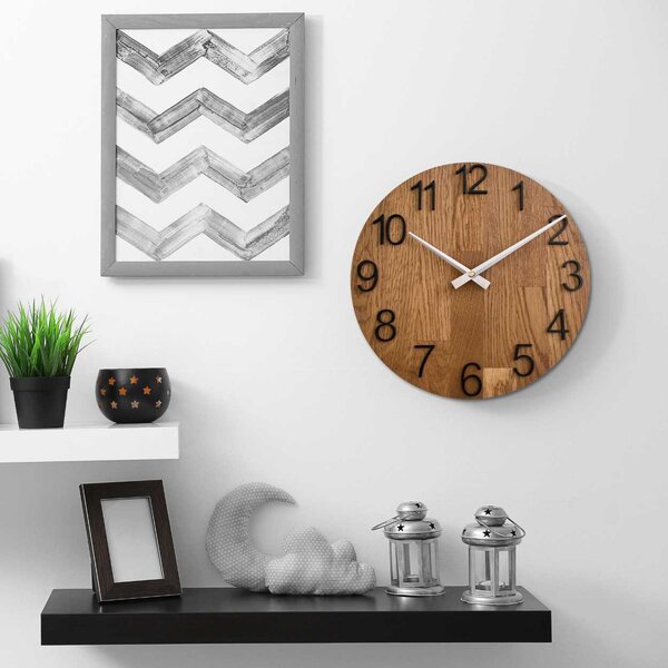Nástenné hodiny z masívneho dubu minimalistický dizajn | UNITARIY: HDF - Biela 30 cm 4538-100851 MAS016-OSMO-3072-heads-silver