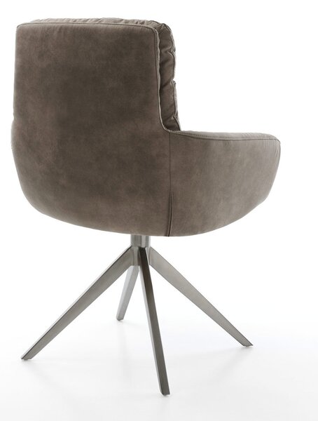 DELIFE Otočná jedálenská stolička Abelia-Flex s opierkami mikrovlákno taupe vintage krížová podstava široká grafitová 360° otočná s hojdacou funkciou