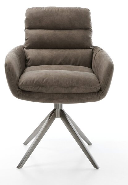DELIFE Otočná jedálenská stolička Abelia-Flex s opierkami mikrovlákno taupe vintage krížová podstava široká grafitová 360° otočná s hojdacou funkciou