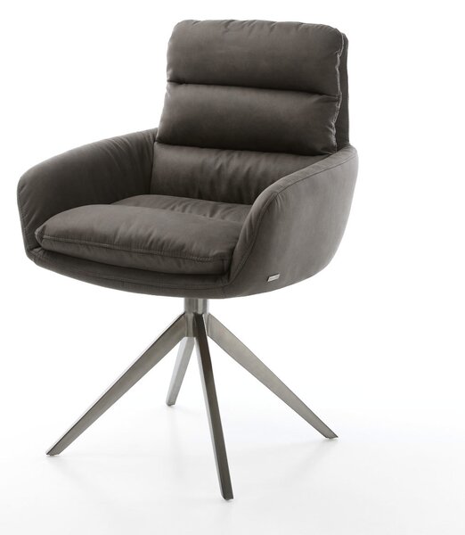 DELIFE Jedálenská stolička Abelia-Flex s opierkami mikrovlákno antracit vintage krížová podstava široká grafitová otočná o 360° s hojdacou funkciou
