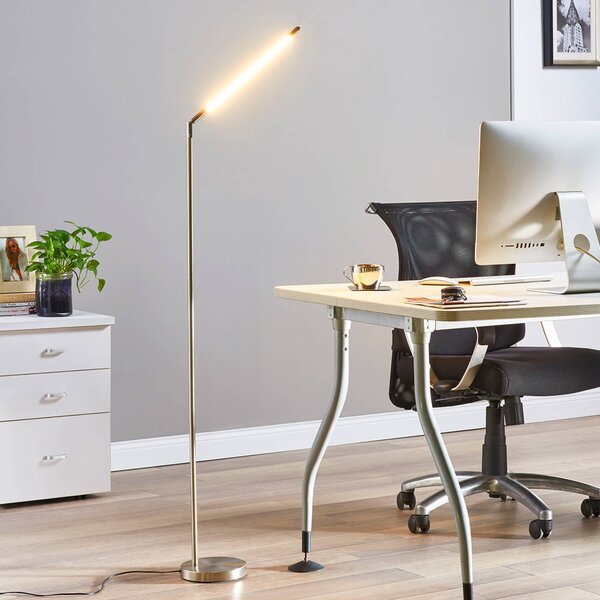 Lindby LED stojacia lampa Jabbo, 163 cm, nikel, kov, Hliník / sivá / zinok, Pracovňa / Kancelária, kov, Moderný, Stolová lampa