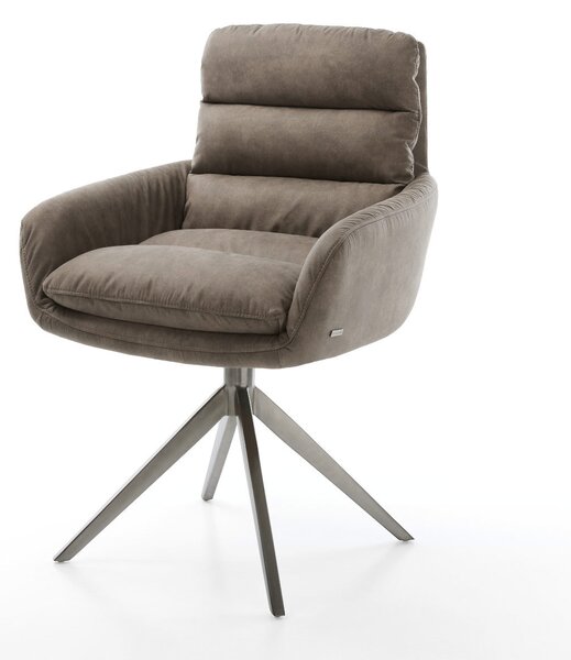 DELIFE Otočná jedálenská stolička Abelia-Flex s opierkami mikrovlákno taupe vintage krížová podstava široká grafitová 360° otočná s hojdacou funkciou