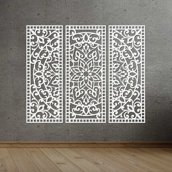 Nástenná dekorácia trojdielny panel mandala | AURELIA: Preglejka Topoľ - Honey 3071 60 x 45 cm 4544-101104 PR0514-A