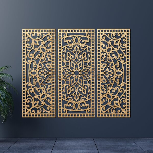 Nástenná dekorácia trojdielny panel mandala | AURELIA: Preglejka Topoľ - Honey 3071 60 x 45 cm 4544-101104 PR0514-A