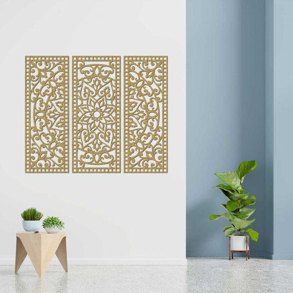 Nástenná dekorácia trojdielny panel mandala | AURELIA: Preglejka Topoľ - Honey 3071 60 x 45 cm 4544-101104 PR0514-A