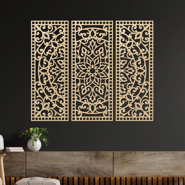 Nástenná dekorácia trojdielny panel mandala | AURELIA: Preglejka Topoľ - Honey 3071 60 x 45 cm 4544-101104 PR0514-A